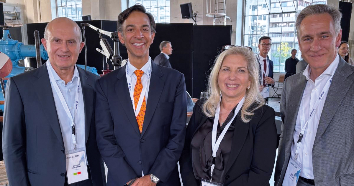 Gilbert Ghostine, président de Sandoz, Rahul Sahgal, directeur Chambre de commerce Suisse-USA, Nathalie Fontanet, Conseillère d\u2019Etat et Ivan Slatkine, président FER Genève.