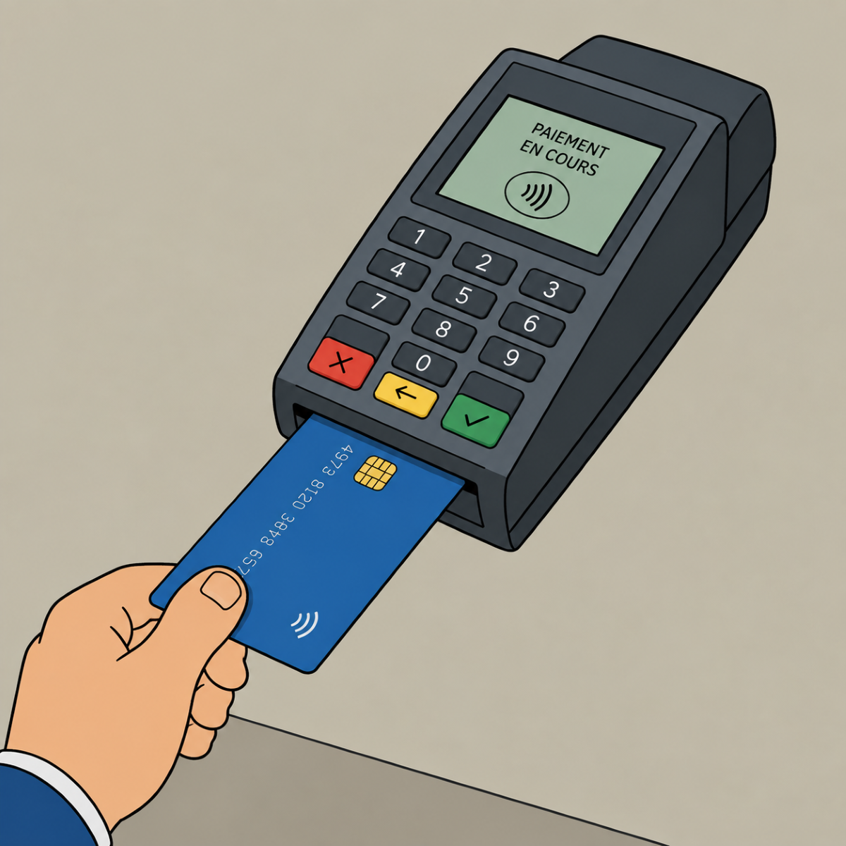 Il faudra insérer sa carte dans le terminal (image générée par IA)