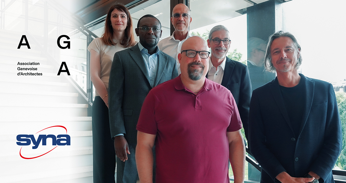 Depuis le haut, de gauche à droite: Dana Dordea, secrétaire patronale de l’AGA, Carmelo Stendardo (AGA), Komla Kpogli, secrétaire régional SYNA, Jacques Bugna (AGA), Fabrice Chaperon, responsable de région SYNA et Olivier Mesple, Président de l’AGA.