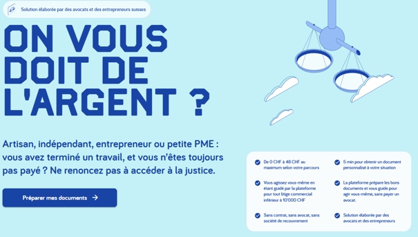 Le site accompagne le créancier pour moins de cinquante francs